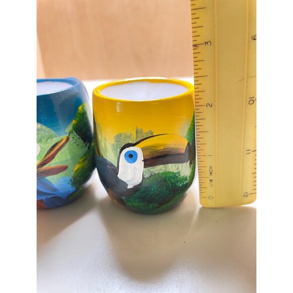 Set of Hand Painted small Mugs/planters with Tropical Birds, Handled from Mexico - Picture 8 of 10